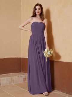 Chiffon Long Strapless Dress for Bridemsids-Plum