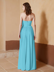 Chiffon Long Strapless Dress for Bridemsids-Pool