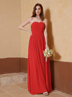 Chiffon Long Strapless Dress for Bridemsids-Red Plus Size