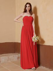 Chiffon Long Strapless Dress for Bridesmaids Red