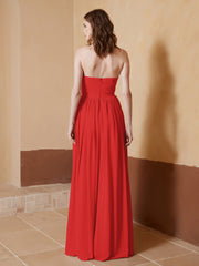 Chiffon Long Strapless Dress for Bridesmaids Red