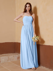 Chiffon Long Strapless Dress for Bridemsids-Sky Blue