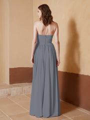 Chiffon Long Strapless Dress for Bridemsids-Steel Grey