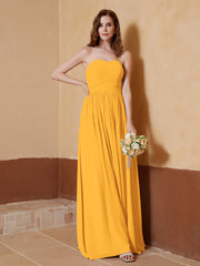Chiffon Long Strapless Dress for Bridemsids-Tangerine
