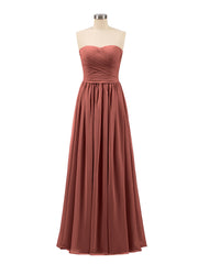 Chiffon Long Strapless Dress for Bridemsids-Terracotta