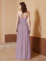 Chiffon Long Strapless Dress for Bridemsids-Vintage Mauve