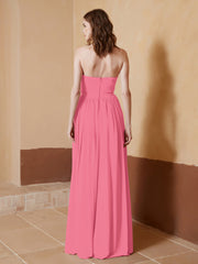 Chiffon Long Strapless Dress for Bridemsids-Watermelon
