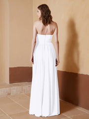 Chiffon Long Strapless Dress for Bridemsids-White