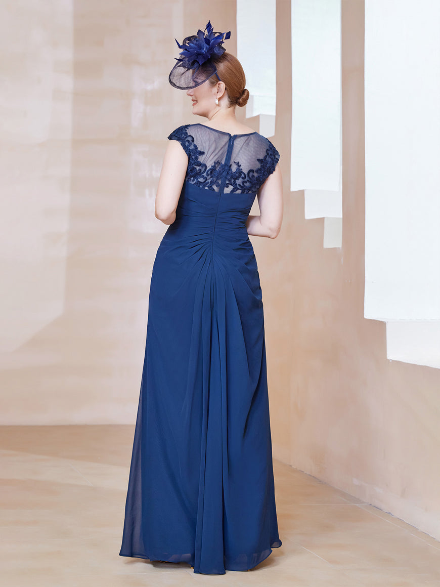 Illusion Neck Tulle Dress with Applique Detail Dark Navy Plus Size