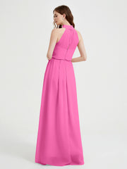 High Neck Chiffon Dresses with Slit and Sash Bow-Azalea