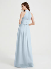 High Neck Chiffon Dresses with Slit and Sash Bow-Mist