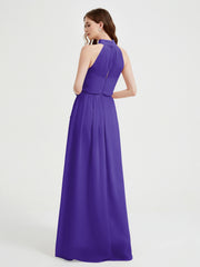 High Neck Chiffon Dresses with Slit and Sash Bow-Regency