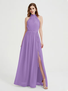 High Neck Chiffon Dresses with Slit and Sash Bow-Tahiti Plus Size