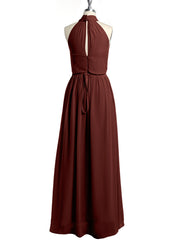High Neck Chiffon Dresses with Slit and Sash Bow-Terracotta