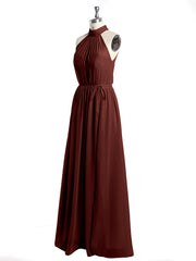 High Neck Chiffon Dresses with Slit and Sash Bow-Terracotta Plus Size