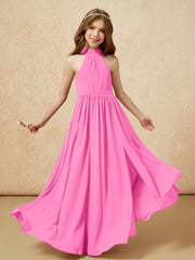 High Neck Long Junior Bridesmaid Dress With Slit Azalea
