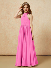 High Neck Long Junior Bridesmaid Dress With Slit Azalea