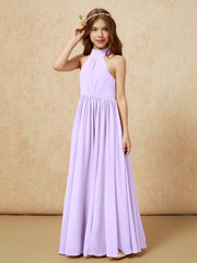 High Neck Long Junior Bridesmaid Dress With Slit Lilac