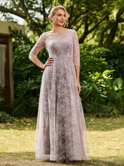 Lace A-line Half Sleeves Pleated Dress Dusk