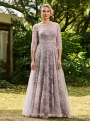 Lace A-line Half Sleeves Pleated Dress Dusk