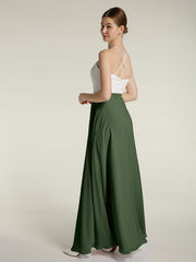 Chiffon Long Dresses with Ivory Lace Bodice-Olive Green