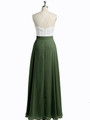Chiffon Long Dresses with Ivory Lace Bodice-Olive Green
