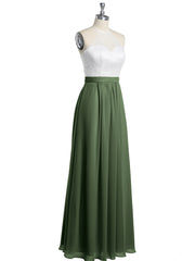 Chiffon Long Dresses with Ivory Lace Bodice-Olive Green