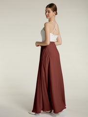 Chiffon Long Dresses with Ivory Lace Bodice-Terracotta Plus Size
