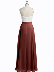 Chiffon Long Dresses with Ivory Lace Bodice-Terracotta