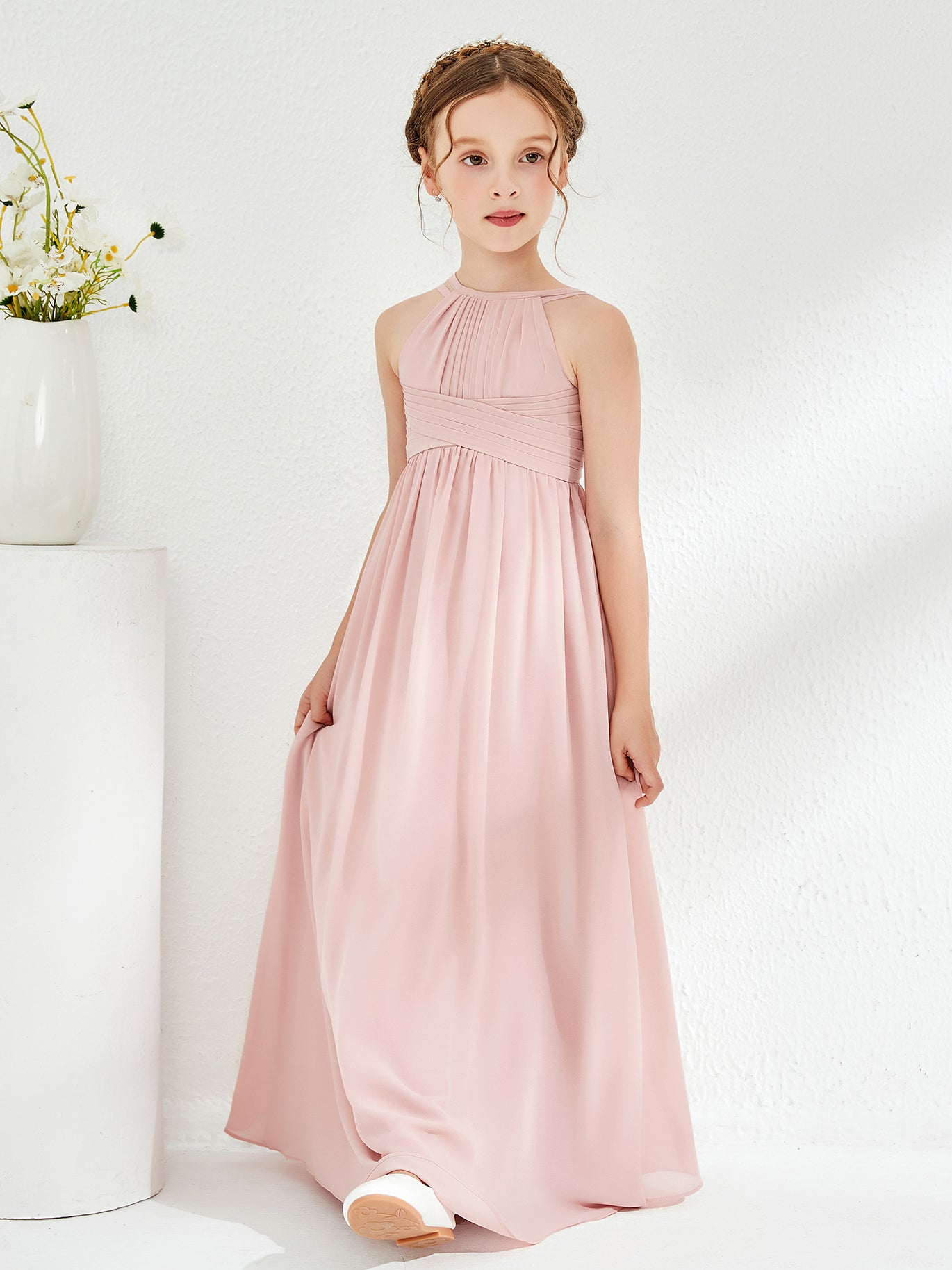 Spaghetti Straps Knee-Length Junior Bridesmaid Dresses Dusty Rose main image 0