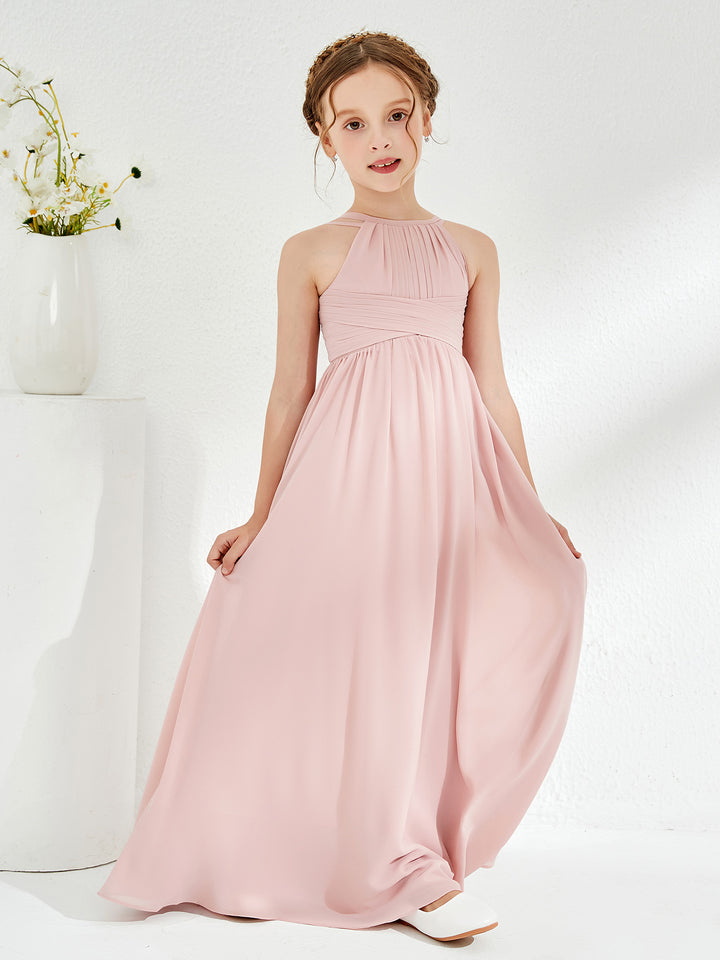 Halter With Double Straps Long Junior Bridesmaid Dress Azalea