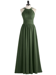 Double Strap Halter Long Chiffon Gowns-Olive Green Plus Size