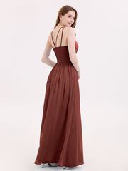 Double Strap Halter Long Chiffon Gowns-Terracotta