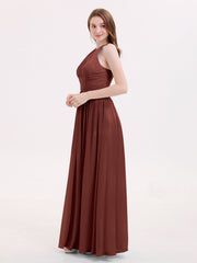Double Strap Halter Long Chiffon Gowns-Terracotta Plus Size