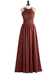 Double Strap Halter Long Chiffon Gowns-Terracotta Plus Size