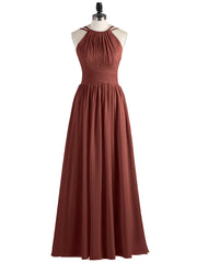 Double Strap Halter Long Chiffon Gowns-Terracotta