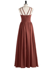 Double Strap Halter Long Chiffon Gowns-Terracotta