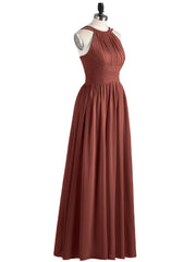 Double Strap Halter Long Chiffon Gowns-Terracotta