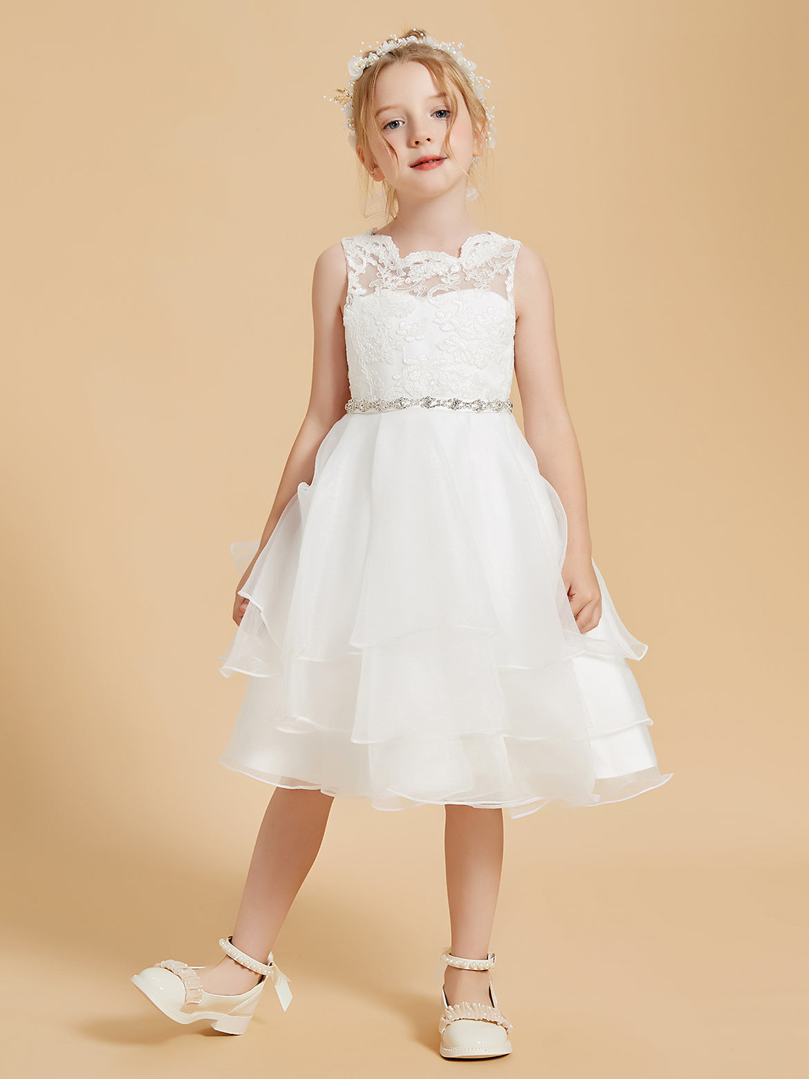 Elegant A-Line Bow Satin Dress with Pearl Gold