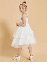 Square Neckline Ruffles Knee-Length Flower Girl Dress