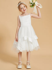 Square Neckline Ruffles Knee-Length Flower Girl Dress