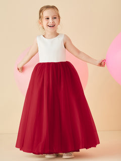 Satin Tulle V-Back Floor-length Flower Girl Dress Burgundy