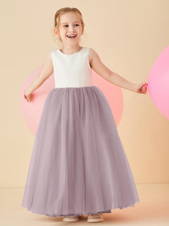 Satin Tulle V-Back Floor-length Flower Girl Dress Dusk