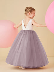 Satin Tulle V-Back Floor-length Flower Girl Dress Dusk
