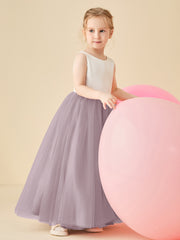 Satin Tulle V-Back Floor-length Flower Girl Dress Dusk
