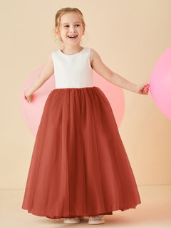 Satin Tulle V-Back Floor-length Flower Girl Dress Rust