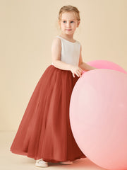 Satin Tulle V-Back Floor-length Flower Girl Dress Rust
