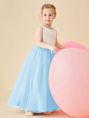 Satin Tulle V-Back Floor-length Flower Girl Dress Sky Blue