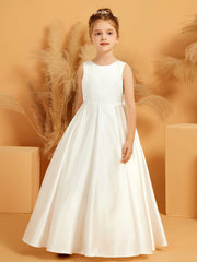 Elegant Satin A-line Flower Girl Dress with Bow