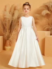 Elegant Satin A-line Flower Girl Dress with Bow